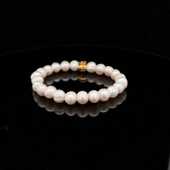 18K Gold Money Bag Lucky Charm White Pearl 6-7mm x 6-8mm - Picture 4 of 5